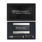 USC Trojans Shield Black Carbon Fiber Pen and Card Holder Set